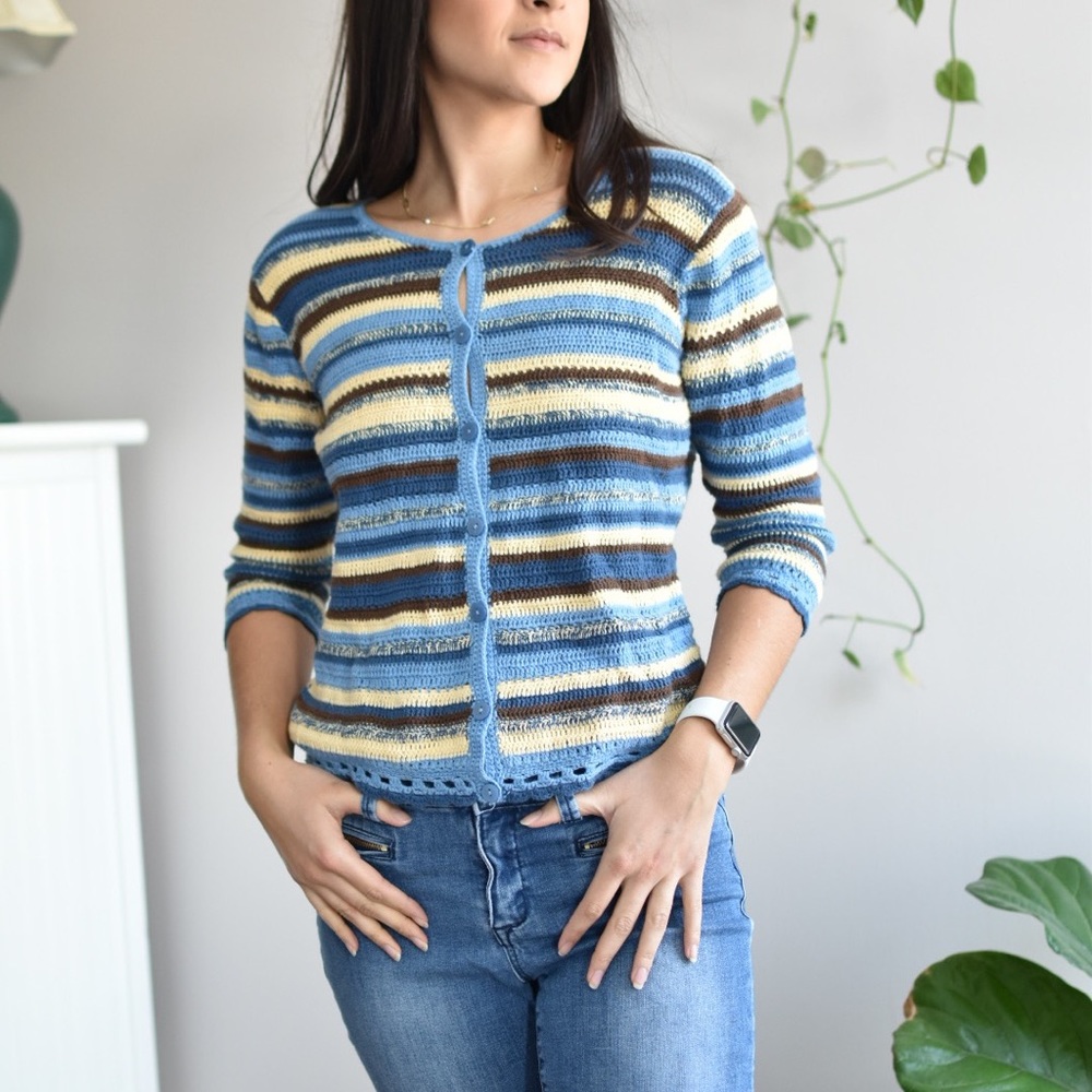 Striped button-front cardigan